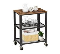 Relaxdays Carrello Cucina 3 Ripiani Effetto Legno, HBT: 77,5x60x40 cm, Metallo Marrone-Nero