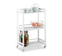 Relaxdays Carrello Cucina con 3 Ripiani, Mobile con Ruote, in bambù, Legno MDF &