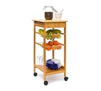Relaxdays Carrello Cucina James S, in bambù, HBT 80,5 x 37 x 37 cm, Mobile con Rotelle, Ripiani, Cestini, Legno Naturale