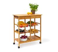 Relaxdays Carrello Cucina James XXL, in bambù, HBT 80 x 67 x 37 cm, Mobile con Rotelle, Ripiani, Cestini, Legno Naturale