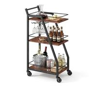 Relaxdays, Carrello da Cucina 3 Ripiani, portabicchieri, Stile Industriale, su Ruote, HBT 83x39x29 cm, Marrone/Nero