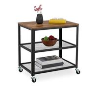 Relaxdays Carrello da Cucina a Ruote, 3 Ripiani, Carrellino Servizio Soggiorno, 61x60x40 cm, Acciaio e MDF, Nero Marrone