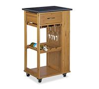 Relaxdays Carrello da Cucina Alfred con Portabicchieri e Cantina, Arredo Multiuso con Ruote e Cantinetta, bambù Naturale
