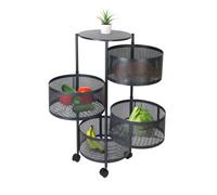 Relaxdays Carrello da Cucina con Ruote e 4 Ripiani Girevoli, HxL: 75x34 cm, Metallo, Carrellino Multiuso da Bagno, Nero, 90% Acciaio