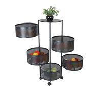 Relaxdays Carrello da Cucina con Ruote e 5 Ripiani Girevoli, HxL: 90x34 cm, Metallo, Carrellino Multiuso da Bagno, Nero