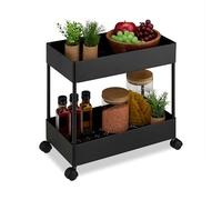 Relaxdays Carrello da Cucina con Ruote, 2 Ripiani, Carrellino Portaoggetti Bagno, Porta Detersivi, 38x39,5x21,5 cm, Nero