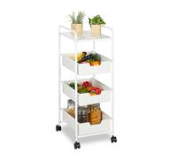 Relaxdays Carrello da Cucina con Ruote, 3 Cestini e Ripiano Portaoggetti, per Bagno e Ufficio, 85,5x32,5x40 cm, Bianco