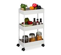 Relaxdays Carrello da Cucina con Ruote, 3 Ripiani, 2 Freni, Portaoggetti per Bagno e Ufficio, HLP: 65,5x40x22cm, Bianco