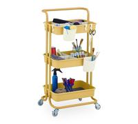 Relaxdays Carrello da Cucina con Ruote, 3 Ripiani, 2 Freni, Portaoggetti per Bagno e Ufficio, HLP: 86x42,5x36 cm, Giallo, Acciaio