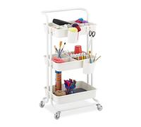 Relaxdays Carrello da Cucina con Ruote, 3 Ripiani, 2 Freni, Portaoggetti per Bagno e Ufficio, HxLxP: 86x43x42 cm, Bianco, Feltro