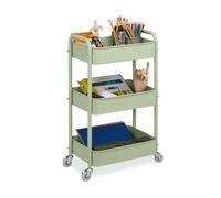 Relaxdays Carrello da Cucina con Ruote, 3 Ripiani, Carrellino Portaoggetti Bagno, Detersivi, 71,5x43,5x29,5 cm, Verde, Feltro