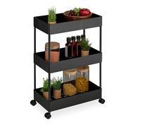 Relaxdays Carrello da Cucina con Ruote, 3 Ripiani, Carrellino Portaoggetti Bagno, Porta Detersivi, 65x39,5x21,5 cm, Nero