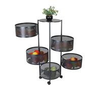 Relaxdays Carrello da Cucina con Ruote e 5 Ripiani Girevoli, HxL: 90x34 cm, Metallo, Carrellino Multiuso da Bagno, Nero