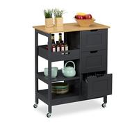 Relaxdays Carrello da Cucina con Ruote, Isola 3 Ripiani e Cassetti, Carrellino Portaoggetti HLP: 85x68,5x38,5 cm, Grigio, Fibra di Legno