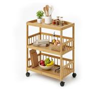 Carrello da Cucina Relaxdays, bambù, 3 Ripiani, per spezie e Alimenti, H x L x P: 80 x 53 x 30 cm, Carrello Naturale