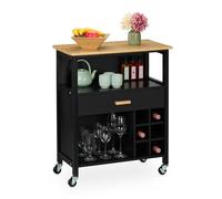 Carrello Cucina Isola Mobiletto Carrello Ripiano Portabottiglie Vino 80x65x35 cm