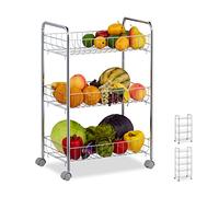 Relaxdays Carrello da Cucina, Ripiani, Portavivande, 4 Ruote,Multiuso,Bagno & Ufficio,Salvaspazio,62,5x40,5x26,5,Argento