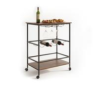 Relaxdays Carrello da Servizio con 2 Ripiani, portabottiglie e Bicchieri, 82x60x45 cm, Marrone/Nero