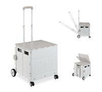 Relaxdays Carrello per Spesa Pieghevole, 50 kg Carico, Manico e Coperchio, Carrellino Trolley Portaspesa, Bianco Grigio, 91 x 47.5 x 43 cm