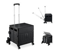 Relaxdays Carrello per Spesa Montascale, 50 kg Carico, Manico e Coperchio, Carrellino Trolley Portaspesa, Nero, 93 x 52,5 x 47 cm