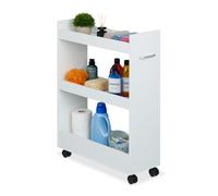 Relaxdays Carrello Stretto Salvaspazio, Carrellino a 3 Ripiani per Cucina e Bagno, 78x21,5x63 cm, Mobile in MDF, Bianco, Acciaio, Plastica, Fibra di Legno