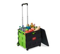 Relaxdays Carrello per la Spesa Pieghevole, 50 L e 35 kg Max., con Manico Telescopico, Trolley Portaspesa, Verde Nero