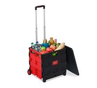 Relaxdays Carrello per la Spesa Pieghevole, 50 L e 35 kg Max., con Manico Telescopico, Trolley Portaspesa, Rosso Nero