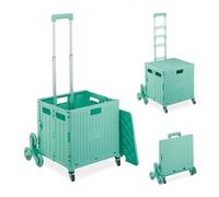 Relaxdays Carrello per Spesa Montascale, 35 kg, Manico e Coperchio, Carrellino Trolley Portaspesa Saliscale, Turchese, Ferro
