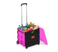 Relaxdays Carrello per Spesa Pieghevole, 35 kg Max, Manico Telescopico e Coperchio, Carrellino Portaspesa, Rosa Nero, Alluminio, 99 x 45,5 x 37,5 cm