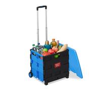 Relaxdays Carrello per Spesa Pieghevole, 35 kg Max, Manico Telescopico e Coperchio, Carrellino Portaspesa, Blu Nero, 99 x 45,5 x 37,5 cm