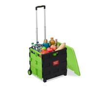 Relaxdays Carrello per Spesa Pieghevole, 35 kg Max, Manico Telescopico e Coperchio, Carrellino Portaspesa, Verde Nero, 99 x 45,5 x 37,5 cm