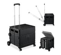 Relaxdays Carrello per Spesa Pieghevole, 50 kg Carico, Manico e Coperchio, Carrellino Trolley Portaspesa, Nero, Ferro, HLP: 46 x 47,5 x 43 cm