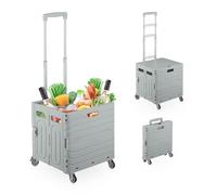 Relaxdays Carrello per Spesa Pieghevole, regge 35 kg, Manico Allungabile e Coperchio, Carrellino Portaspesa, Grigio, 102,5 x 42 x 38,5 cm