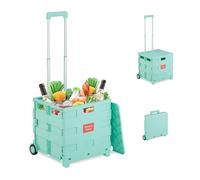 Relaxdays Carrello per Spesa Pieghevole, regge 35 kg, Manico Telescopico e Coperchio, Carrellino Portaspesa, Turchese