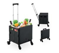 Relaxdays Carrello per Spesa Pieghevole, regge 35 kg, Manico Telescopico e Coperchio, Carrellino Portaspesa, Nero, Ferro