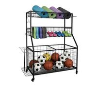 Relaxdays Carrello porta attrezzi sportivi, metallo, nero