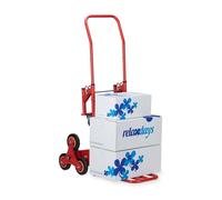 Relaxdays Carrello Portapacchi, Saliscale, capacità di Carico 50/150 kg, Portacasse Multifunzionale, 2in1, Rosso, Acciaio, 1 pz