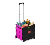 Relaxdays Carrello Portaspesa Pieghevole,Manico Telescopico,2 Ruote Gomma,fino a 35 kg,Trolley Spesa, Alluminio, Rosa