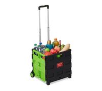 Relaxdays Carrello Portaspesa Pieghevole,Manico Telescopico,2 Ruote Gomma,fino a 35 kg,Trolley Spesa,alluminio, verde