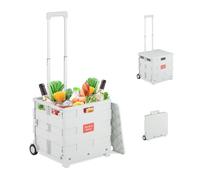 Relaxdays Carrello per Spesa Pieghevole, regge 35 kg, Manico Telescopico e Coperchio, Carrellino Portaspesa, Bianco