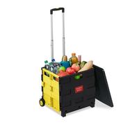 Relaxdays Carrello per la Spesa Pieghevole, 50 L e 35 kg max., con Manico Telescopico, Trolley Portaspesa, Giallo Nero