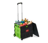 Relaxdays Carro de la compra plegable Carrello per la Spesa Pieghevole, 50 L e 35 kg Max, con Manico Telescopico, Trolley Portaspesa, Verde Nero, Alluminio, 99 x 45,5 x 37,5 cm