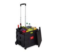 relaxdays Carrello Portaspesa Pieghevole, con Manico Telescopico e Coperchio Carrellino Trolley, 99 x 45 x 38 cm, Nero