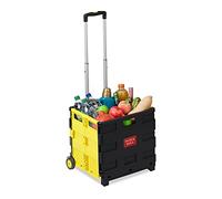 Relaxdays Carrello Portaspesa Pieghevole,Manico Telescopico,2 Ruote Gomma,fino a 35 kg,Trolley Spesa, Alluminio, Giallo
