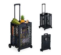 Relaxdays Carrello per Spesa Pieghevole, regge 25 kg, Manico Telescopico, Cestello a Rete, Carrellino Portaspesa, Nero, Ferro