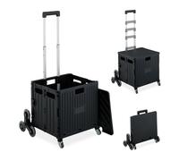 Relaxdays Carrello per Spesa Montascale, 35 kg Carico, Manico e Coperchio, Carrellino Trolley Portaspesa Saliscale, Nero, Ferro