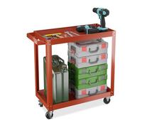 Relaxdays Carrello Portautensili Officina, Carrellino a 2 Ripiani Porta Attrezzi Lavoro, 76x78x35 cm, Max. 100 kg, Rosso, Acciaio, Gomma, Ferro