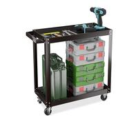 Relaxdays Carrello Portautensili Officina, Carrellino a 2 Ripiani Porta Attrezzi Lavoro, 76x78x35 cm, Max. 100 kg, Nero, Acciaio, Gomma, Ferro