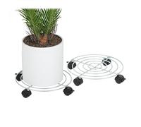 Relaxdays, Ø 32 cm, Argentato Carrello Portavasi da Interno, Set da 2, Pedana con Ruote, Sottovaso Mobili in Acciaio