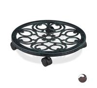 Relaxdays Carrello Portavasi Rotondo, Metallo, Sottovaso da Interni ed Esterni Antico Diametro 38 cm, per Vasi, Verde